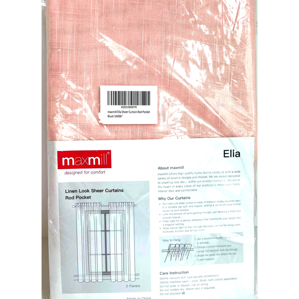 Maxmill Ella Sheer Curtain Rod Pocket Blush 54 X 96 New